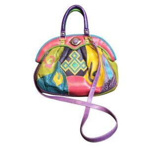 Vintage Colorful Nas Bag Satchel Top Handles Crossbody Strap Patchwork boho fun